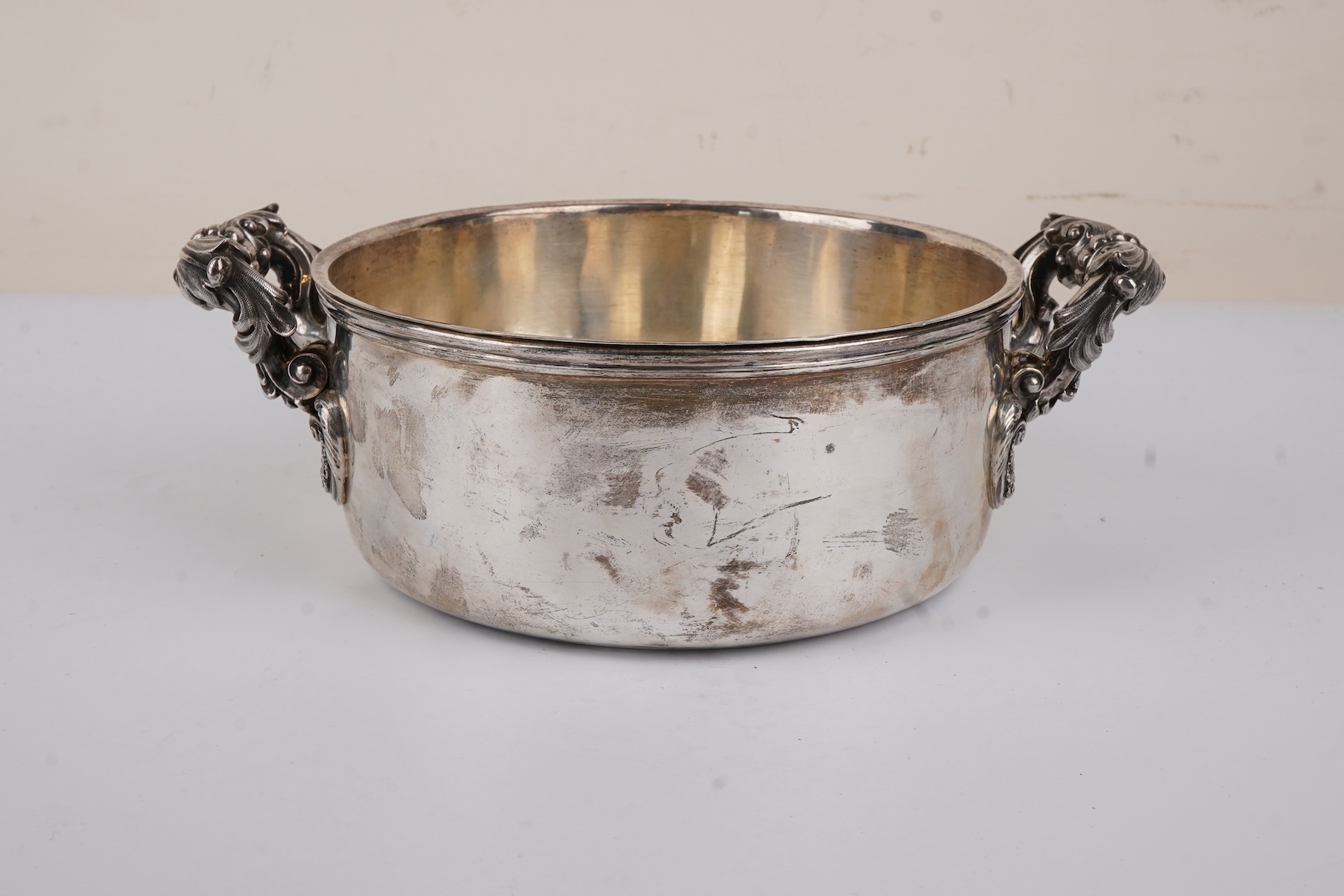 A William IV silver two handled souffle dish with liner by Robert Garrard II